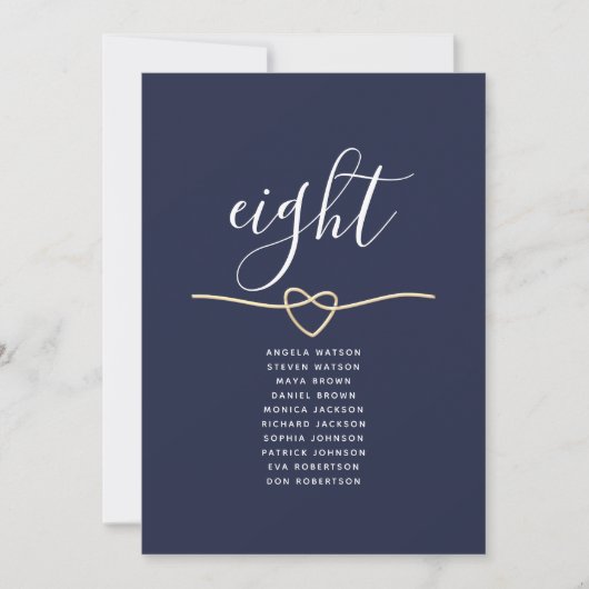 Carte Tableau de placement de mariage élégant Navy Gold (Devant)