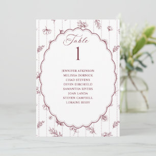 Carte Tableau de placement de mariage ovale bordeaux vin