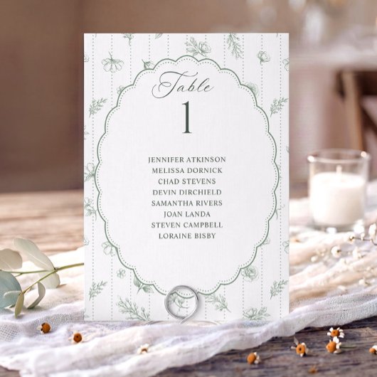 Carte Tableau de placement de mariage ovale vert sauge v