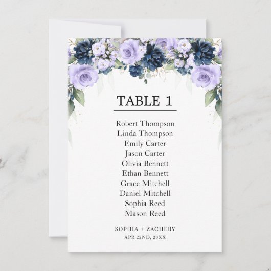 Carte Tableau de placement des invités aux fleurs de lav (Devant)
