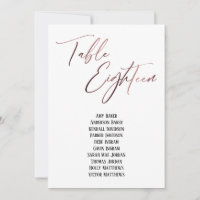 Tableau de seating Rose Gold Handwriting Dix-huit