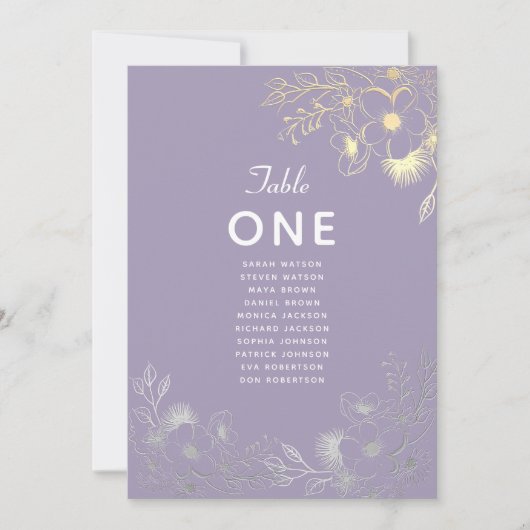 Carte Tableau de sièges de Mariage floral lavande (Devant)