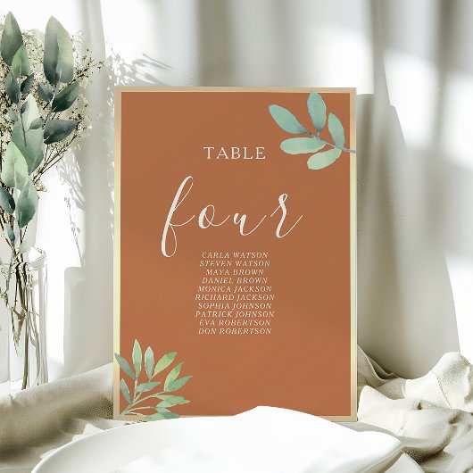 Carte Tableau de sièges Mariage orange brulé rustique