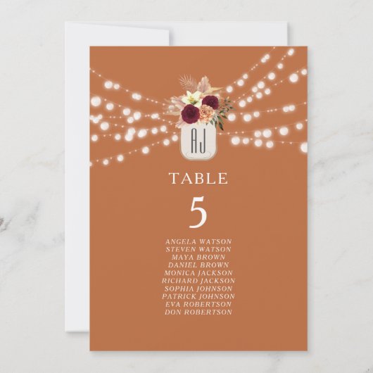 Carte Tableau de sièges Mariage orange en terre cuite ru (Dos)