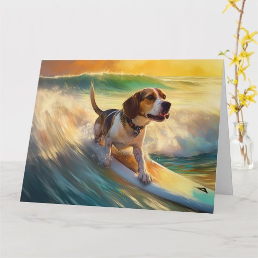 Carte Tableau de surf de plage beagle (Fleur jaune)