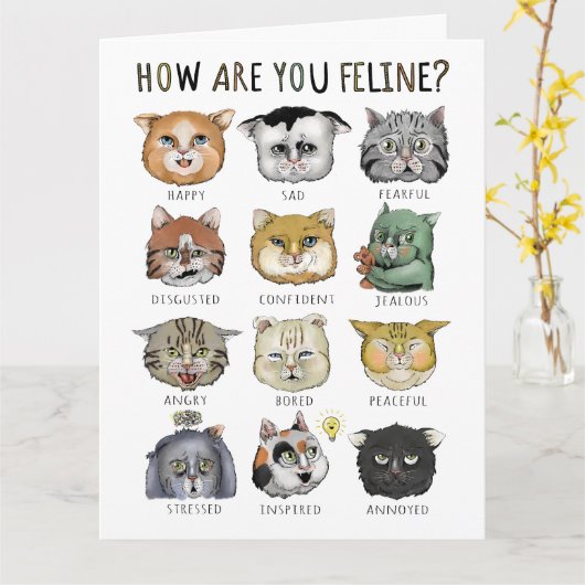 Carte Tableau des humeurs de chat drôle Comment allez-vo (Fleur jaune)