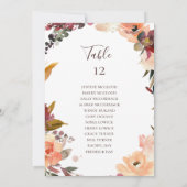 Carte Tableau des numéros de la table Florale Orange Bou (Dos)