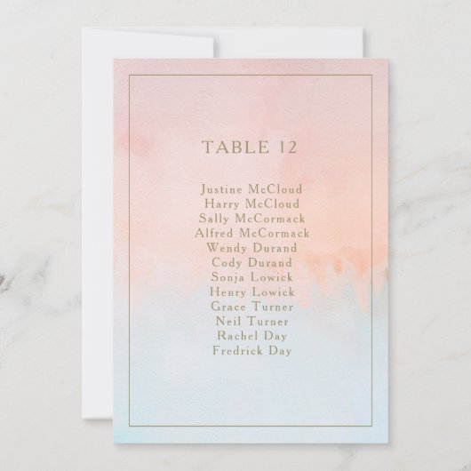 Carte Tableau des numéros des tables des coucher de sole (Dos)