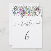 Carte Tableau des places du baptême fleur sauvage Numéro (Dos)