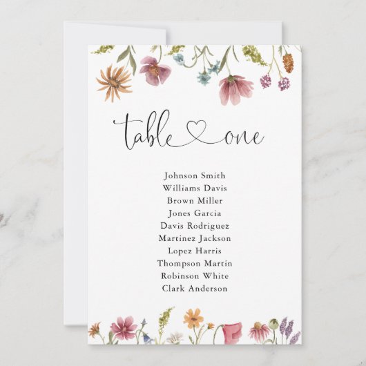 Carte Tableau fleur sauvage Numéro 1 Tableau de sièges (Devant)