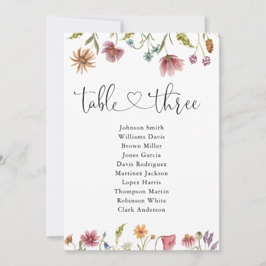 Carte Tableau fleur sauvage Numéro 3 Tableau de sièges (Devant)