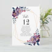 Carte Tableau géométrique violet fleuri Numéro Siège Mar (Debout devant)