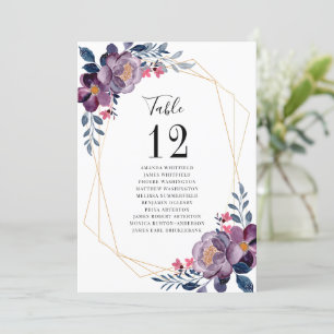 Carte Tableau géométrique violet fleuri Numéro Siège Mar
