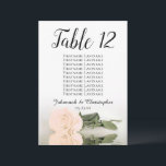 Carte Tableau Mariage Rose Pale Peach Grand Graphique de<br><div class="desc">Ces belles cartes de numéro de table faciliteront la recherche de sièges à votre réception de mariage. Elles présentent un design simple mais élégant avec des lettres de calligraphie script et une pêche pâle à long tige ou un rose de couleur orange très clair sur son côté réfléchissant dans l'eau....</div>