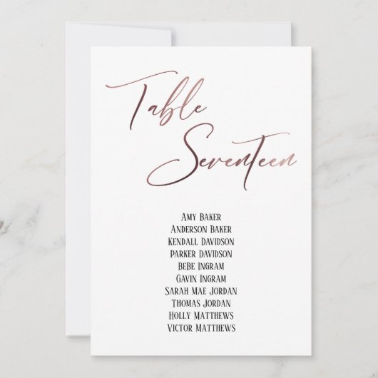 Carte Tableau Rosegold d'écriture manuscrite Dix-sept si (Devant)