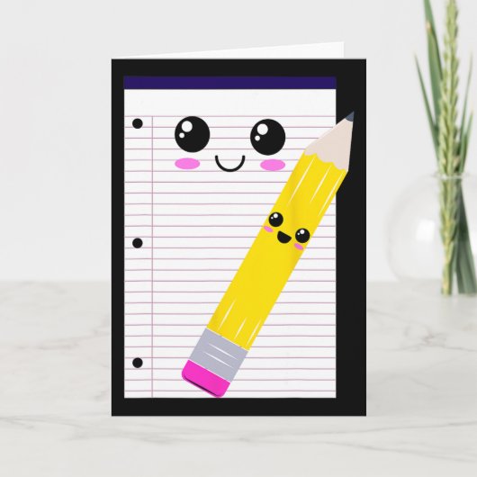 Carte Tablette d'écriture et crayon super mignons et amu (Devant)