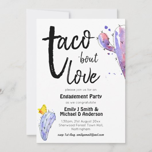 Carte Taco Bout Love FIESTA ENGAGEMENT PARTI Cactus (Devant)