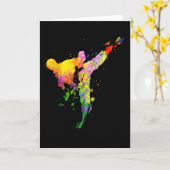 Carte Tae Kwon Do Karate Silhouette colorée pour filles (Fleur jaune)