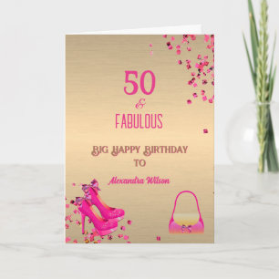 Carte Talons hauts chic 50 ans et fabuleux or rose paill
