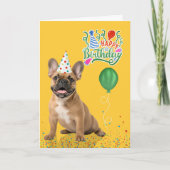 Carte Tan French Bulldog Party Hat Yellow Birthday (Devant)