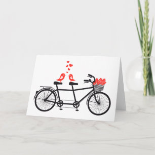 Carte tandem bicycle with cute love birds