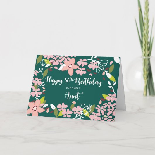 Carte Tante 56e anniversaire Fleurs vertes (Devant)