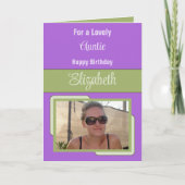 Carte Tante ajouter nom photo violet vert anniversaire (Devant)