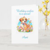 Carte Tante Anniversaire Chien chiot (Fleur jaune)