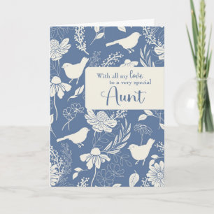 Carte Tante Anniversaire Oiseaux bleus et fleurs