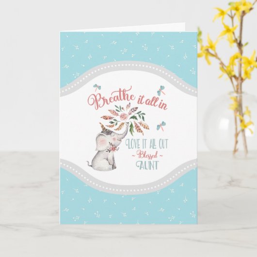 Carte Tante éléphant et libellule bénis Cadeau (Fleur jaune)