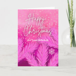 Carte Tante Joyeux Noël en rose avec branches de pin