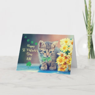 Carte Tante Saint Patrick’s Day Kitten avec marguerites