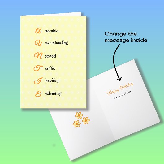 Carte Tante texte d'anniversaire fleurs orange