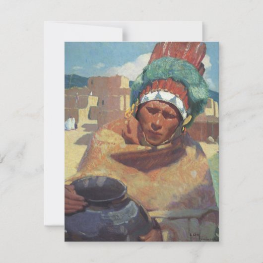 Carte Taos Indian tenant un pot d'eau par Blumenschein (Devant)