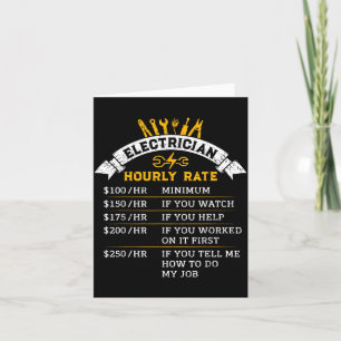Carte Tarif horaire d'électricien pour l'humour de brico