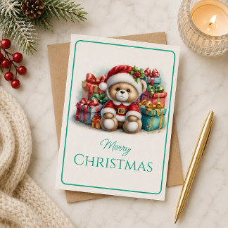 Carte Tarjeta de Navidad con imagen de osito y regalos