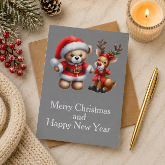 Carte Tarjeta de Navidad con imagen de osito y reno.
