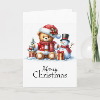 Carte Tarjeta de Navidad: Teddy Bear y Snowman