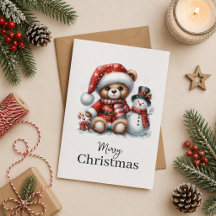 Tarjeta de Navidad: Teddy Bear y Snowman