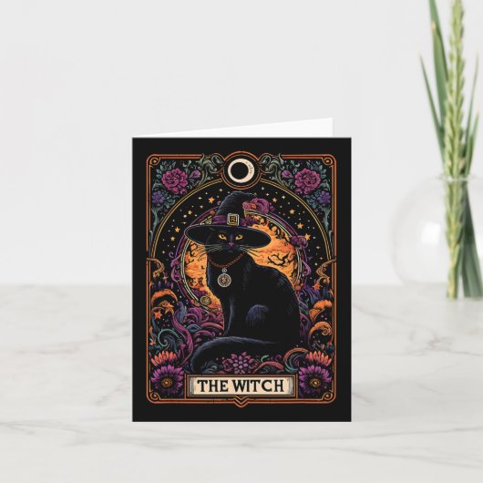 Carte Tarot Chat Sorcière Halloween gothique Vinta (Devant)