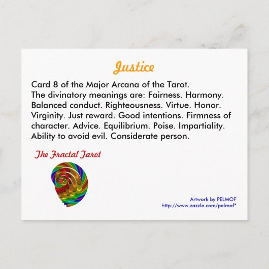 Carte Tarot Justice (Dos)