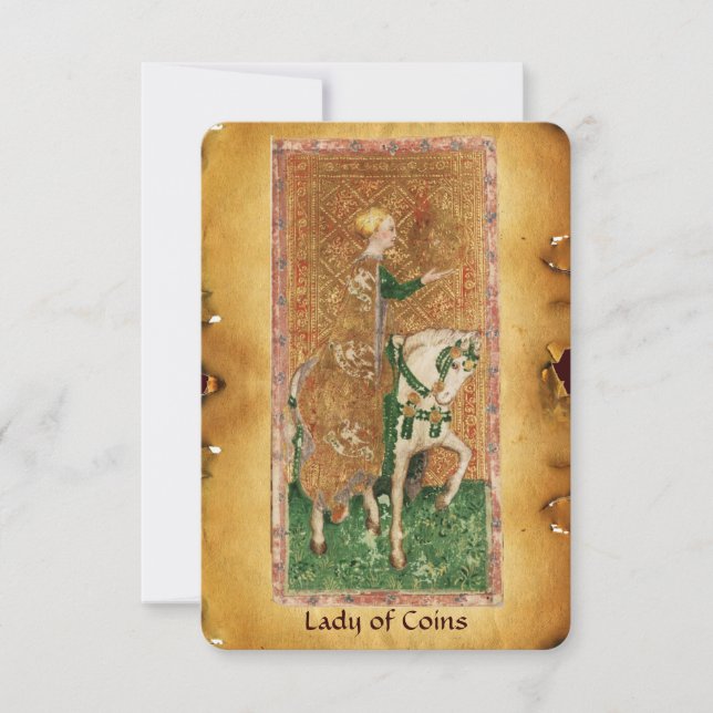 CARTE TAROTS DE RENAISSANCE ANTIQUE / DAME DES PIÈCES (Devant)