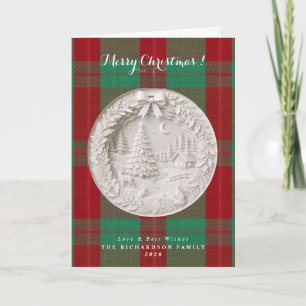Carte Tartan à carreaux vert et rouge Noël en découpage