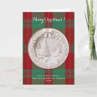 Carte Tartan à carreaux vert et rouge Noël en découpage