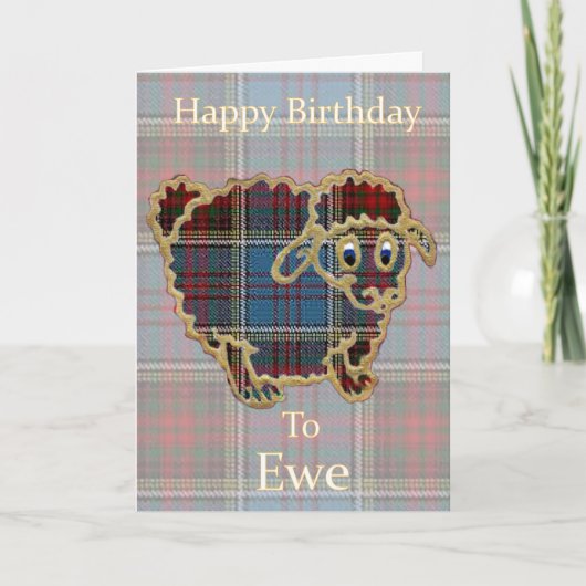 Carte Tartan Sheep "Happy Birthday to Ewe" Funny (Devant)