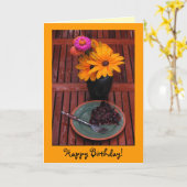 Carte Tarte aux bleuets et fleurs Anniversaire (Fleur jaune)