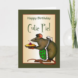 Carte Tarte de Cutie de joyeux anniversaire : Souris