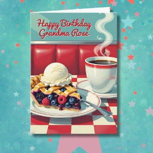 Carte Tarte rétro et café Anniversaire de grand-mère
