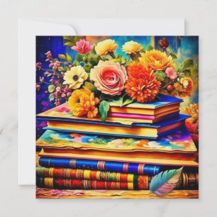 Carte Tas de livres anciens et fleurs