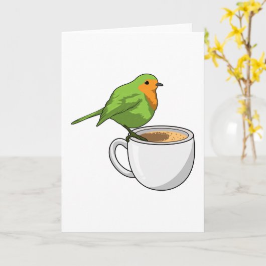 Carte Tasse à café oiseau (Fleur jaune)